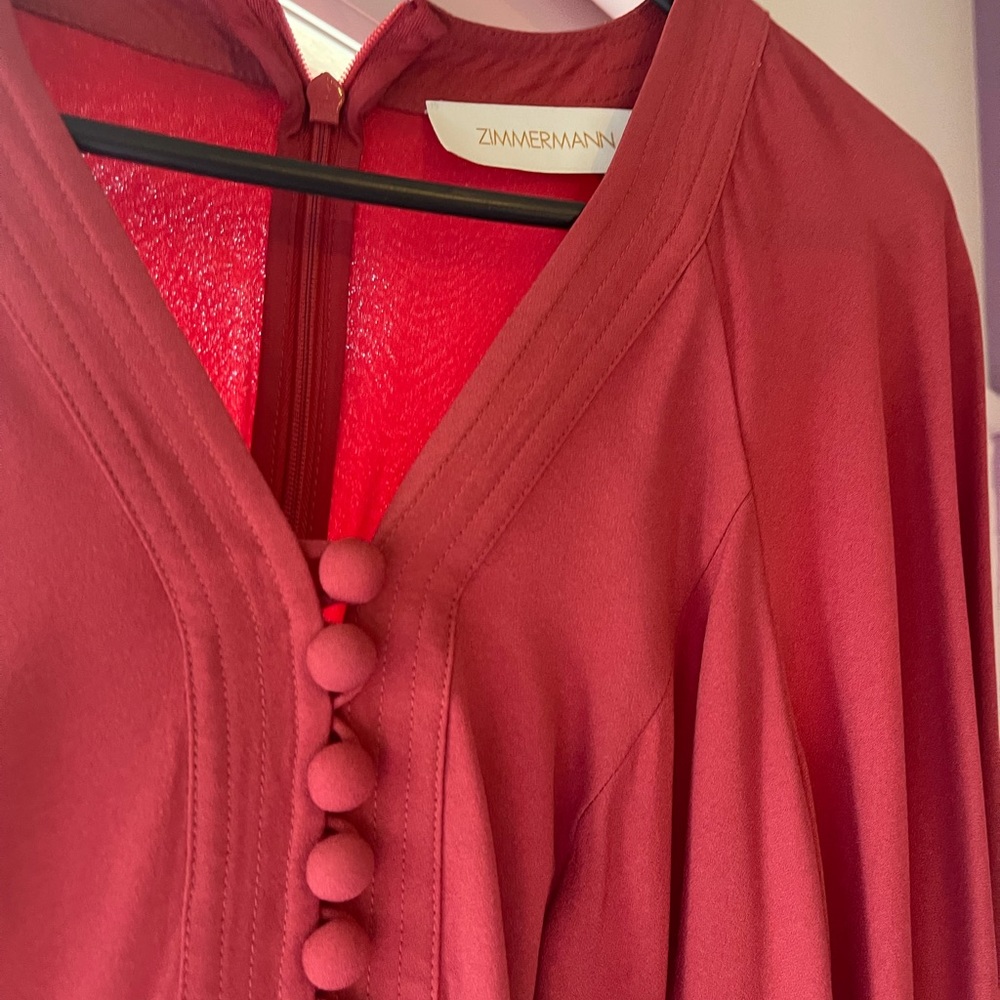 Zimmermann Espionage Billow Sleeve Dress in Rouge 0 ( 6 8 ) - Picture 4 of 6